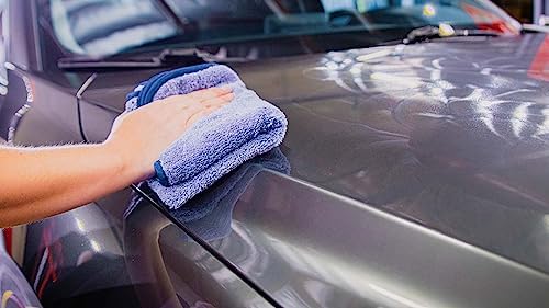 Maxshine 12 Pack Microfiber Towel - Zero Crazy Edgeless (380GSM), Blue with Black Border, 16”x24” - Professional Rinse-Free, Scratch-Free Drying Towels for Cars - Car Detailing