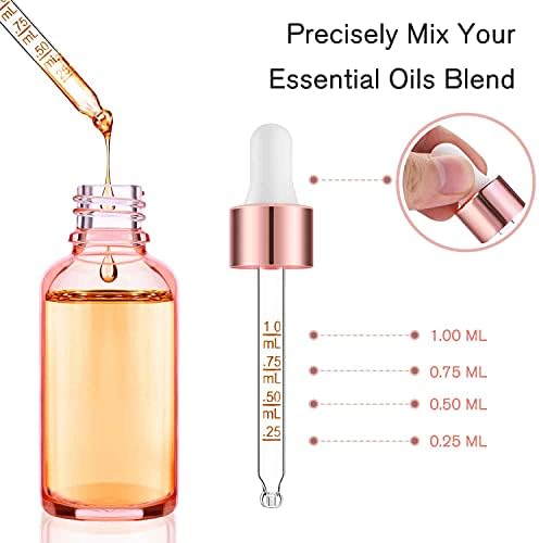 PrettyCare Glass Eye Dropper Bottles 99 Pack, 1oz (30ml) Rose Empty Thick Bottles Bulk with Leakproof Caps - With Labels & Funnels for for Storage, Travel,Essential Oils, DIY Serums