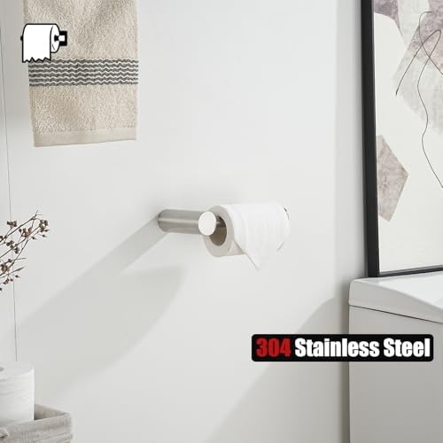 JQK Toilet Paper Holder, 5 Inch 304 Stainless Steel Thick 0.8mm Tissue Paper Dispenser for Bathroom, Hold Mega Rolls, Brushed Steel Wall Mount, TPH600-BN