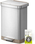 EKO Hudson Matte Stainless 50 Liter/13.2 Gallon Step Trash Can with Rear Trash Bag Storage Compartment