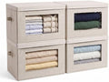4-Pack 15" Fabric Storage Bins with Lids, Closet Organizers and Storage Boxes with Clear Window, Foldable Clothes Baskets for Blankets, Beige