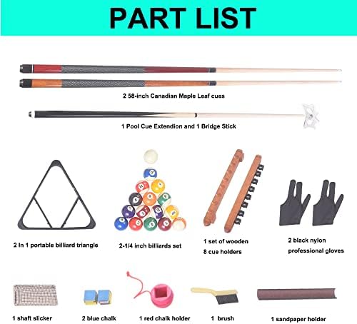 Deluxe Billiard Accessories Kit with Canadian Maple Pool Cues, Balls, Triangle, Cue Rack & Maintenance Tools – Complete Home Game Room Starter Set