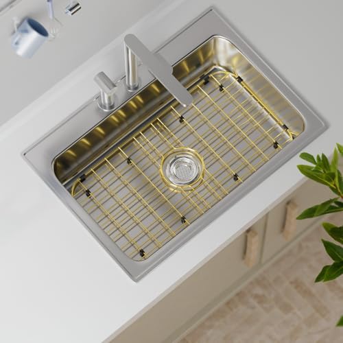Sink Protector Sink Rack,Large Gold Kitchen Sink Grate,26" X 14" Centered Drain with Corner Radius,Sink Bottom Grid for Kitchen, 304 Stainless Steel Rust Resistant