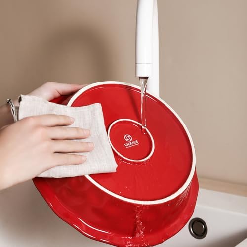 vicrays Ceramic Pie Pan for Baking - 9 inch Pie Plate, Round, Fluted and Deep Pie Dish for Tart, Pizza, Apple Pie, Quiche, Pot Pies, Cake - Reactive Glaze (Red)