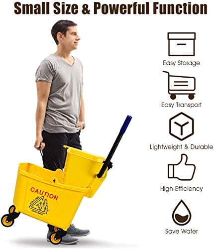 Nightcore Commercial Mop Bucket, All-in-one Tandem Floor Cleaning Wavebrake, Side Press Cleaning Wringer Portable Trolley On Wheels, Ideal for Household, Commercial,Restaurant,26 Quart Capacity