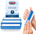 LOLA Classic Hand & Nail Brush, 2 Sided - 3 Pack, Soft & Stiff, Long-Lasting, Comfortable No-Slip Grip, Cleans Hands & Fingernails, Blue