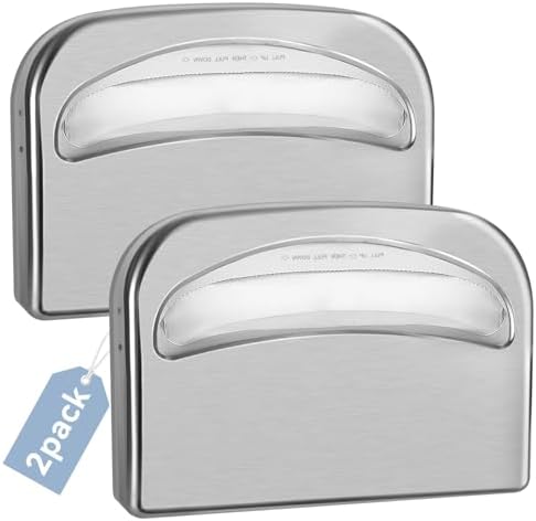 2 Pack Commercial Toilet Seat Cover Dispenser Wall Mount, 16.3-Inch Large Capacity Brushed 304 Stainless Steel Toilet Seat Cover Holder for Disposable Covers for Office Restaurant Hospital Bathroom