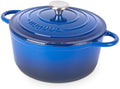 Cast Iron Pot with Lid-Non-Stick Ovenproof Enamelled Casserole Pot, Oven Safe up to 500° F-Sturdy Dutch Oven Cookware - Dark Blue, 5-Quart, 24cm by- Nuovva