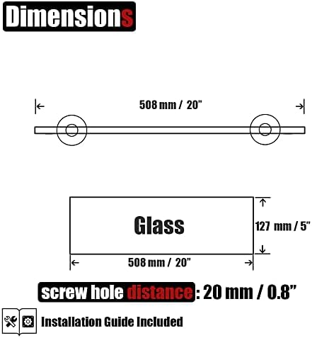JQK Bathroom Glass Shelf Chrome, Tempered Glass Shower Storage 20 by 5 inches, 304 Stainless Steel Polished Chrome Wall Mount, TGS101L20-CH