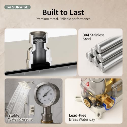 SR SUN RISE Shower Faucet Set 8-Inch Rainfall Shower Head Brushed Nickel