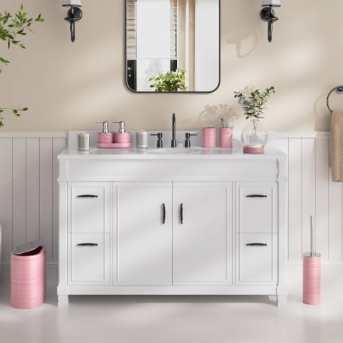 Bathroom Set, 10PC Bathroom Accessory Set, Pink Bathroom Accessories, Pink Bathroom Set with Trash Can, Soap Dispensers