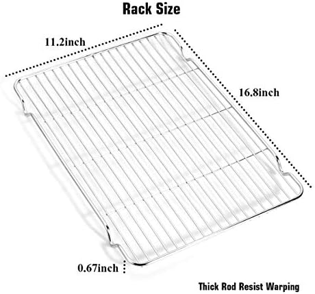 Wildone Baking Sheet & Rack Set [2 Sheets + 2 Racks], Stainless Steel Cookie Pan with Cooling Rack, Size 17.3 x 12.2 x 1 Inch, Non Toxic & Heavy Duty & Easy Clean
