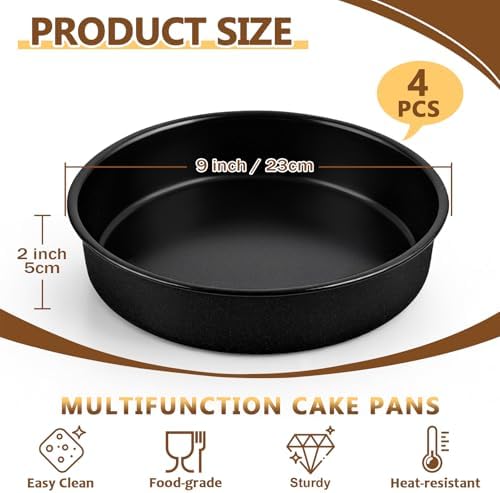 P&P CHEF 9 Inch Cake Pan Set of 4, 4 Pcs Nonstick Round Cake Baking Pans