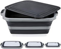 TANOSHII 3-Piece Collapsible BBQ Prep Tubs with Lids and Built-in Cutting Board – For Meal Prep Marinating Food Storage&Washing – Picnic Camping – Set of 3 – (1) Medium + (1) L + (1) XL – Black