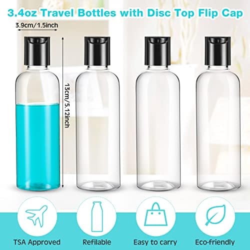 Roshtia 100 Pcs 3.4 oz Travel Bottles Clear Plastic Refillable(Black)