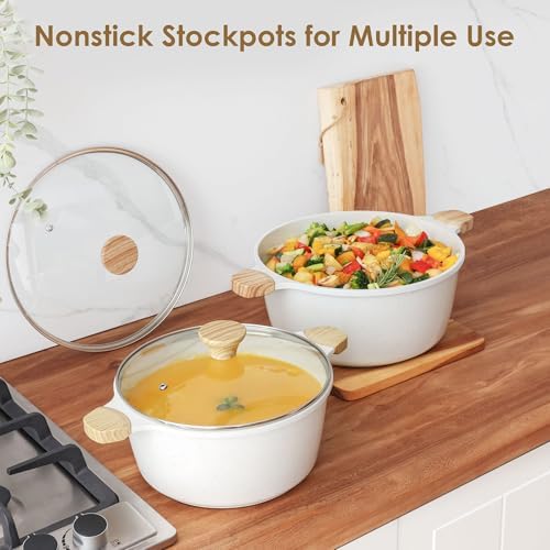 SENSARTE Ceramic Nonstick Stock Pot with Lid, 7 Quart, White