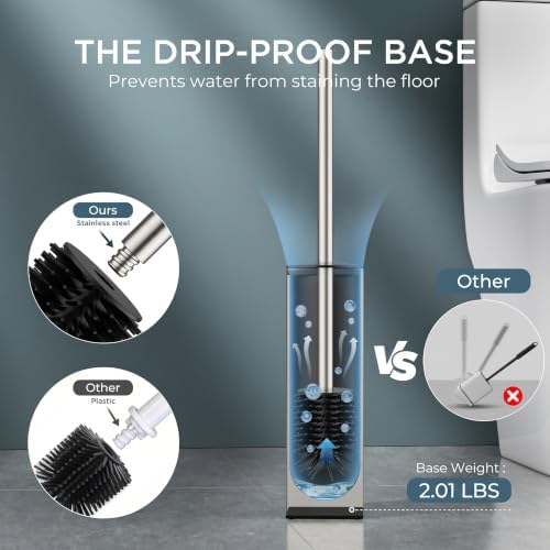 FORIOUS Toilet Brush and Holder, 304 Stainless Steel Handle Brushed Nickel