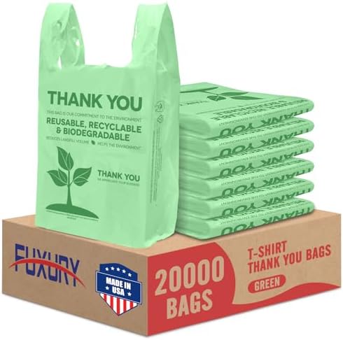 Fuxury Green Plastic Thank You Bags (20000 Count) 11.5 x 6.5 x 21, Grocery, Take Out, To Go, Retail Shopping T-shirt Bags for Small Business in Bulk (Made in USA)