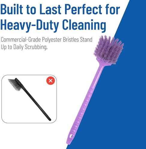 SPARTA 20" Floater Scrub Brush with Long Handle, Oil-Resistant Polyester Bristles, Multiple Trim Angles, Foam-Injected Polymer Block, Commercial Cleaning Tool, Purple, Pack of 6