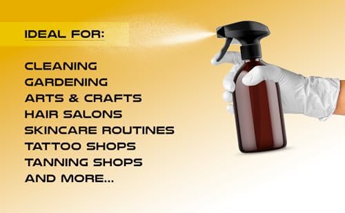Pack of 6 - Amber Empty Plastic Squirt Bottles for Cleaning Supplies, 500ml - Hand Trigger Empty Spray Bottles for Gardening Home Cleaning - Heavy duty Industrial Refillable Mist Spray Bottles