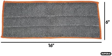 Superio Microfiber Pads, Refill for Miracle Mop, Microfiber Replacement Head , 16 Inch Refill for Flat, Spray- Grey