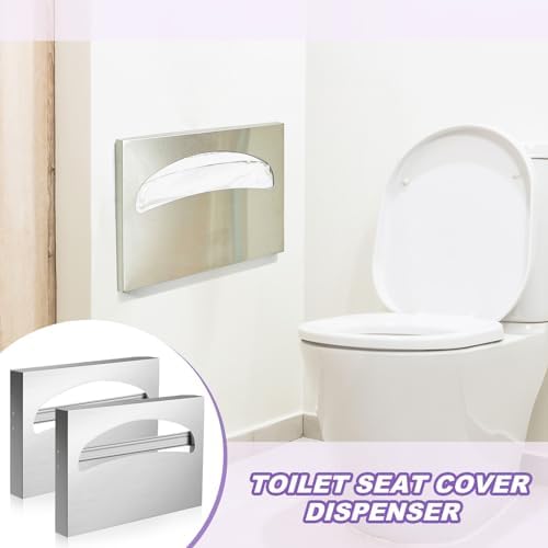 Hushee 2 Pcs Stainless Steel Toilet seat Cover Dispenser Toilet Seat Cover Holder Wall Mounted Commercial for Bathroom (Silver)