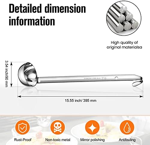 Cunhill 5 Pcs Soup Ladles Stainless Steel Serving Ladles with Long Handle for Serving, Cooking, Stirring, Portioning Kitchen Restaurant Accessories(6 oz)