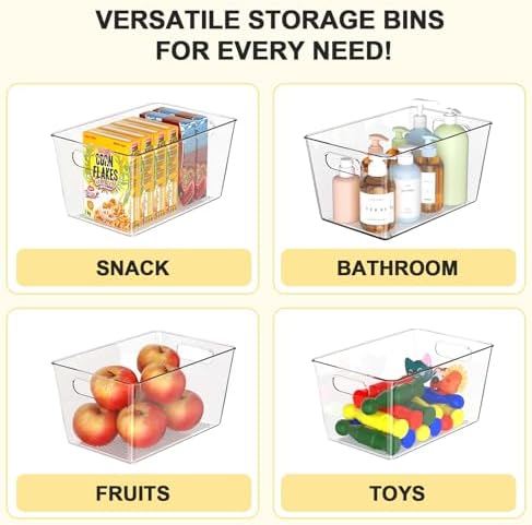 8 Pack Large Clear Plastic Storage Bins, Kitchen &Pantry Organizer