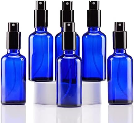 YIZHAO Blue Glass Spray Bottles 2oz, with Small Fine Mist Spray, Metal Cap, Refillable for Essential Oil,Travel,Cleaning,Perfume,Aromatherapy,Makeup – 6 Pcs