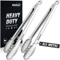 2 PCS 12 Inch Tongs for Cooking Heavy Duty All Metal Kitchen Tongs