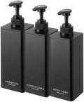 Yamazaki 1539 1541 1543 Dispenser with Plenty of Detergent Dispenser, Shampoo, Conditioner, Body Soap, Set of 3, Refill Bottle, Black