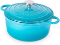 Cast Iron Pot with Lid - Non-Stick Ovenproof Enamelled Casserole Pot, Oven Safe up to 500° F-Sturdy Dutch Oven Cookware - Blue, 5-Quart, 24cm-by Nuovva