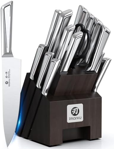 imarku Knife Set, 16 PCS Kitchen Knife Set with Block High Carbon Steel, Ultra Sharp Japanese Knives Set for Kitchen, Ergonomic Handle, Dishwaher Safe, Home Kitchen Essentials, Gifts for Men Women