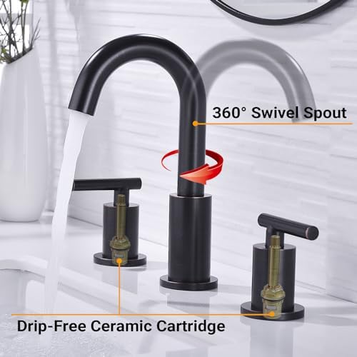 TRUSTMI Bathroom Faucet Oil Rubbed Bronze 8" Widespread, Swivel Spout