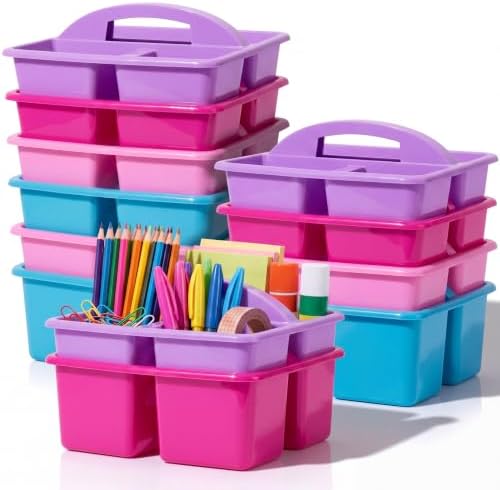 Kathfly 12 Pack Classroom Caddy Organizer with Handle Bulk, Purple Pink