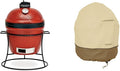 Kamado Joe KJ13RH Joe Jr. 13.5 inch Portable Charcoal Grill with Cast Iron Cart and Heat Deflectors, Blaze Red & Classic Accessories Veranda Water-Resistant 21 Inch Kamado Mini Ceramic BBQ Grill Cover