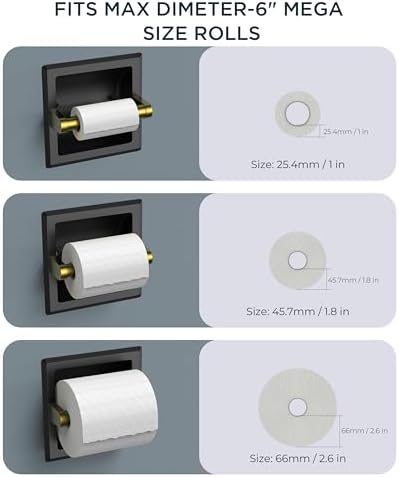 FORIOUS Recessed Toilet Paper Holder for Mega Rolls, Black and Gold