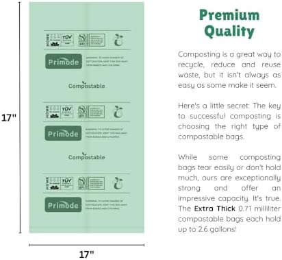 Compost Bags, Compostable Trash Bags 2.6 Gallon Compostable Bags Small 300 Count Compost Bags for Countertop bin Extra Thick 0.71 Mil. ASTM D6400 Certified By BPI and TÜV AUSTRIA 2.6 Gallon, 300 Units