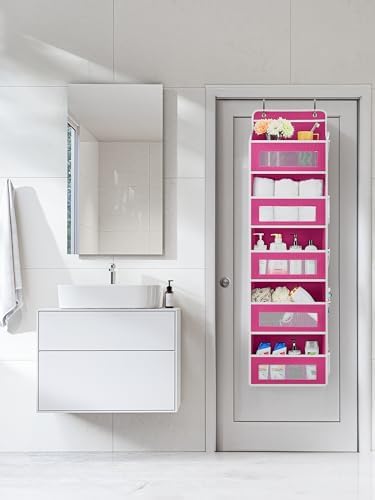 JARLINK Over the Door Organizer for Bathroom, 5 Shelf Rose Pink, 2 Pack