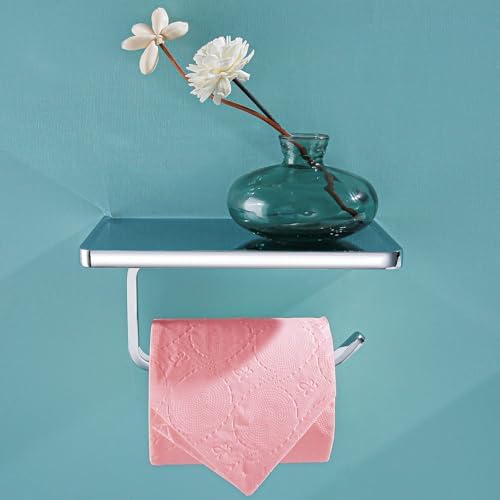 RANDOM Chrome Toilet Paper Holder with Phone Shelf Storage Rack for Bathroom or Kitchen Tissue Roll Paper Holder Dispenser All Solid Metal Wall Mounted RD93008-C.
