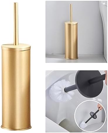 Sleek Toilet Brush Set with Holder for Effortless Cleaning and Storage, Gold, 40cmx9.2cmx9.2cm