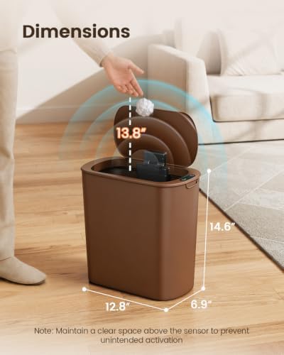 TIPGO 5 Gallon Automatic Bathroom Trash Can with Lid, Brown, Touchless