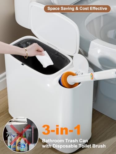 CTIME Bathroom Trash Can and Toilet Brush Set, 42 Disposable Refill Heads