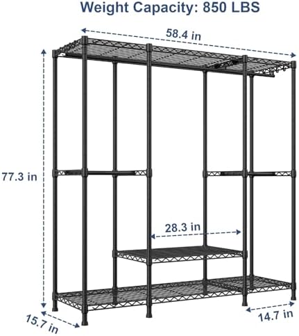 Ulif E3 Heavy Duty Garment Rack 4-Tier Freestanding Closet Organizer System