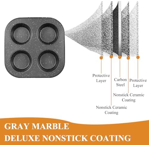 Walooza 4 Cup Muffin Pan 2 Pack, Nonstick Mini Muffin Tin for Air Fryer, 1.18In Deep Cupcake Baking Pan for Frittatas, Tarts, Brownies
