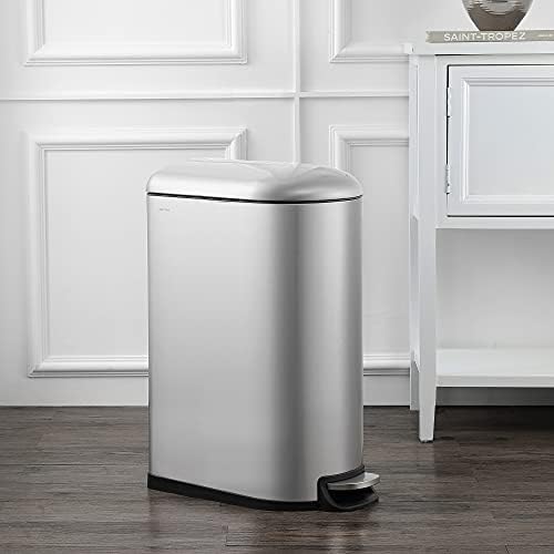 happimess Roland Mini 2.6 Gal Step Trash Can Soft-Close, Platinum Silver