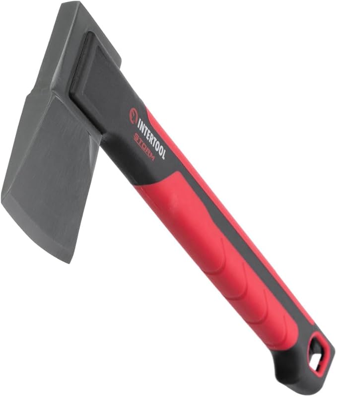 INTERTOOL Hatchet Lightweight for Camp Firewood Splitting & Kindling - Small 14" Wood Chopping Axe with Shock Absorbing Anti-Slip Handle & Sheath - Ax for Outdoor, Hiking, and Gardening - HT08-0291