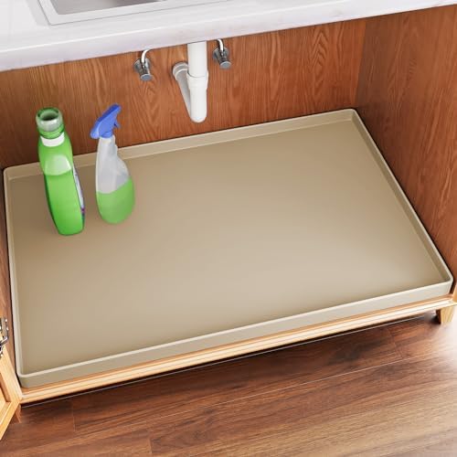 FLATO Waterproof Under Sink Mat, 25" x 22", Beige