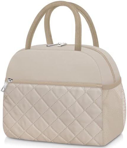 KUBYA Lunch Box for Women Adult Men Insulated Cute Quilted Lunch Bag Women Reusable Large Lunch Tote Bag Leakproof Simple Cooler Bag for Work Office Picnic Beach or Travel