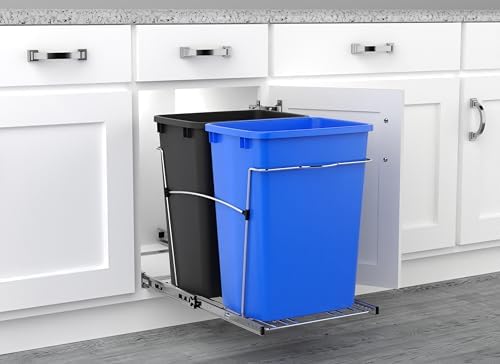 Rev-A-Shelf Double Pullout Garbage Trash Cans for Kitchen Cabinets, 35 Qt
